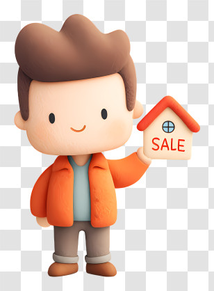 Man Promoting House For Sale - Cartoon Man Holding House For Sale Transparent PNG