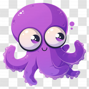 Kawaii Octopus - Purple Cartoon Octopus With Big Eyes Transparent PNG