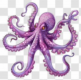 Octopus - Purple Octopus With Tentacles In Stylized Illustration Transparent PNG