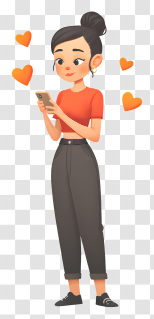 Woman Sending Love Message - Girl Texting With Hearts Transparent PNG