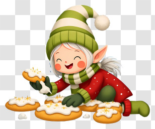 Christmas Gnome Decorating Cookies - Cheerful Elf With Cookies Transparent PNG