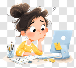 Procrastinating Student - Creative Girl With Computer And Art Supplies Transparent PNG
