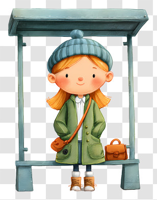 Girl Student At Bus Stop - Girl Waiting At Bus Stop Transparent PNG