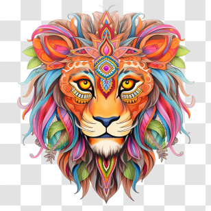 Lion Head - Colorful Ornamental Lion Face In Artistic Style Transparent PNG