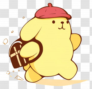 Pompompurin - Yellow Cartoon Character With Backpack And Hat Transparent PNG