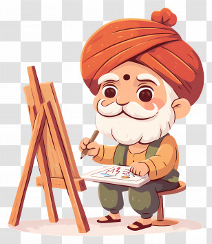 Indian Man Drawing - Traditional Artist With Turban Transparent PNG