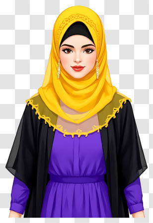 Woman In Hijab - Woman In Yellow Hijab And Traditional Clothing Transparent PNG