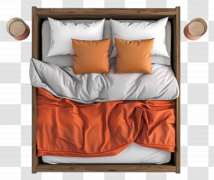 Bed Top View - Comfortable Bed With Orange Bedding Transparent PNG