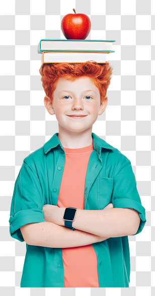 Schoolboy Balancing Books - Boy With Books And Apple Transparent PNG