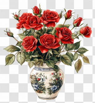 Red Roses Bouquet - Beautiful Red Roses In Decorative Vase Transparent PNG