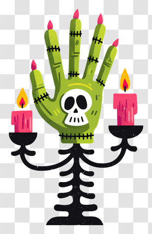 Skeletal Candle - Spooky Green Hand Candelabra Transparent PNG