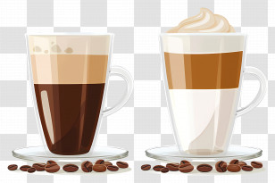 Cappuccino Coffee - Layered Coffee Drinks In Glass Mugs Transparent PNG