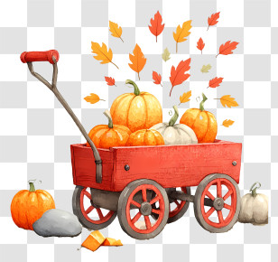 Pumpkin Wagon - Rustic Pumpkin Wagon With Hay Transparent PNG