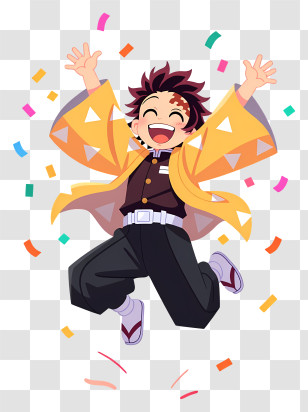 Zenitsu Agatsuma - Cheerful Dark-haired Boy Celebrating Transparent PNG