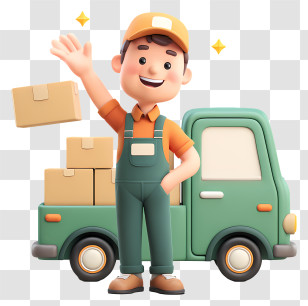Cartoon Delivery Worker - Green Delivery Truck With Driver Transparent PNG