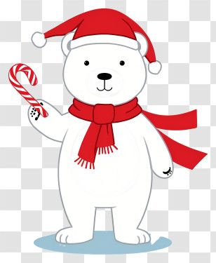 Polar Bear - White Bear With Candy Cane In Christmas Attire Transparent PNG