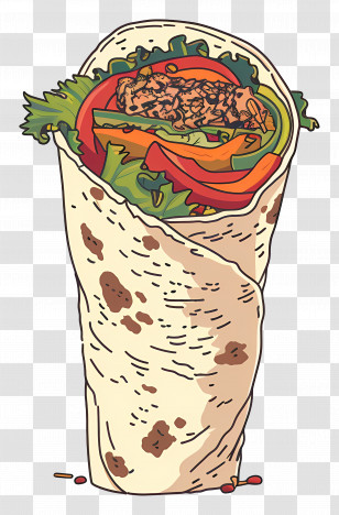 Shawarma - Illustration Of A Delicious Shawarma Wrap Transparent PNG
