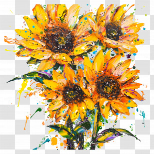 Oil Painting - Bright Sunflowers Painting With Splatter Art Style Transparent PNG
