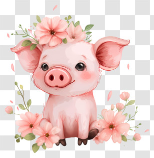 Pig Day - Cute Pig With Flowers Transparent PNG