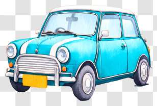 Mini Cooper Car - Cute Blue Vintage Car Transparent PNG