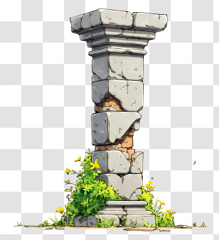 Ancient Broken Pillar - Ancient Stone Pillar With Plants Transparent PNG