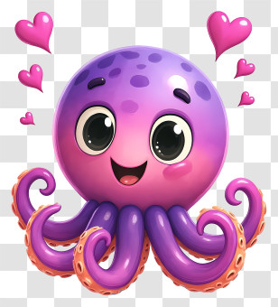 Octopus - Lovable Purple Octopus With Hearts Transparent PNG