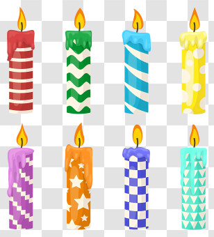 Birthday Candles - Colorful Patterned Candles In Various Designs Transparent PNG