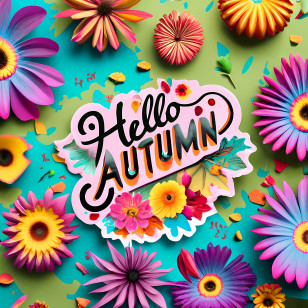 Hello Autumn - Hello Autumn Text With Colorful Flowers Transparent PNG