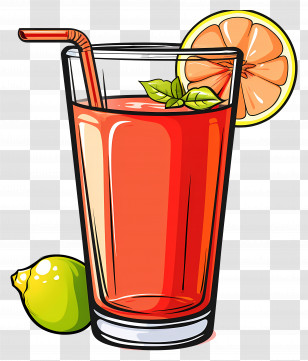 Juice - Glass Of Red Juice With Lemon Garnish Transparent PNG