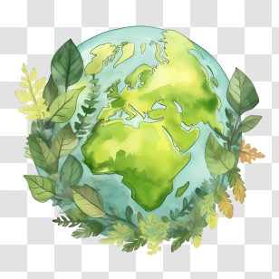 Green Planet Earth - Earth With Greenery In Artistic Watercolor Style Transparent PNG