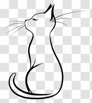 Cat Minimalist - Graceful Sitting Cat Outline Transparent PNG