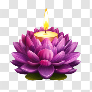 Candle Lotus Flower - Purple Flower-Shaped Candle With Flame Transparent PNG