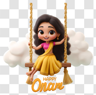 Happy Onam Text - Happy Onam Girl On Swing Transparent PNG