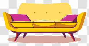 Sofa - Bright Yellow Sofa With Cushions In Flat Illustration Transparent PNG