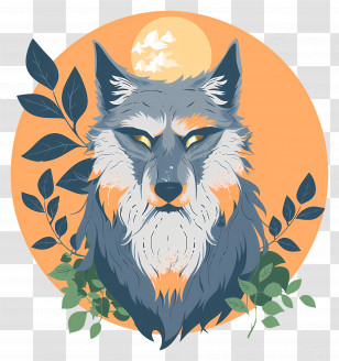 Wolf Head - Wolf Illustration With Nature Elements Transparent PNG
