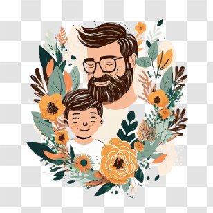 Father And Son
 - Father And Son Illustration With Floral Frame Transparent PNG