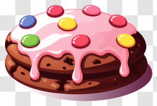 Pink Chocolate Cake - Colorful Frosted Cookie With Icing And Candies Transparent PNG