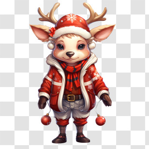 Christmas Reindeer - Cute Reindeer In Christmas Outfit Illustration Transparent PNG