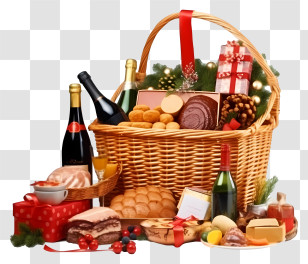 Food Basket - Festive Gift Basket With Food And Wine Transparent PNG