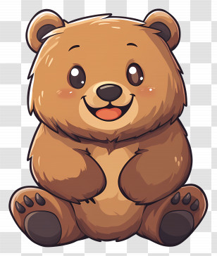 Grizzly Bear - Cute Cartoon Smiling Bear Illustration Transparent PNG