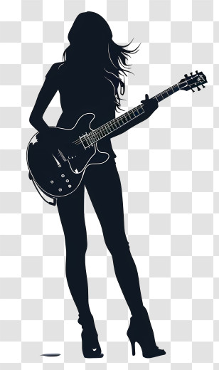 Electric Guitar - Silhouette Of A Woman Playing Electric Guitar Transparent PNG