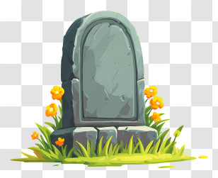 Headstone Emoji - Tombstone With Yellow Flowers Transparent PNG