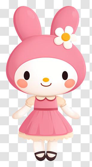 Kawaii My Melody - Pink-Eared Character With Flower Transparent PNG