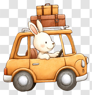 Kawaii Rabbit Driving Car - Bunny Driving With Luggage Transparent PNG