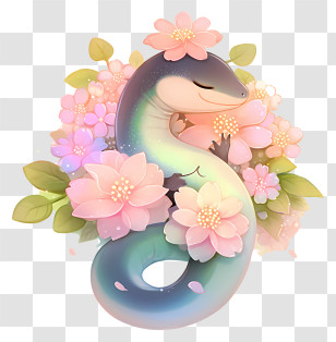 Cute Pastel Salamander - Cute Lizard With Floral Background Transparent PNG
