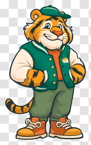 Tiger Mascot - Cartoon Tiger In Jacket Transparent PNG