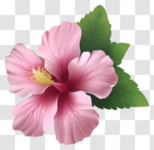 Rose Of Sharon Emoji - Pale Pink Hibiscus Flower With Green Foliage Transparent PNG