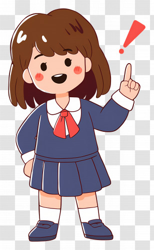 Cartoon Student - Cartoon Schoolgirl Pointing With Exclamation Sign Transparent PNG