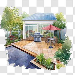 Watercolor Barbecue
 - Cozy Backyard Patio Illustration Transparent PNG