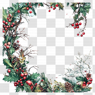 Christmas Border - Pine And Berry Frame Transparent PNG
